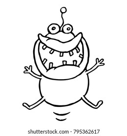 Funny cheerful monster is lucky. Holidays and vacations. Cute cartoon character. Vector illustration.