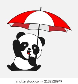 Funny Cheerful Panda Who Sits Under An Umbrella. Vector Image