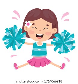 Funny Cheerleader Holding Colorful Pom Poms