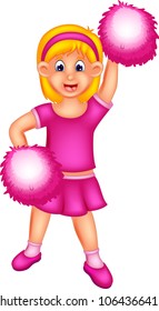 funny cheerleading cartoon standing with smile and waving