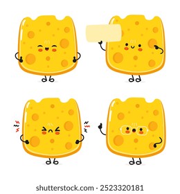 Funny Cheese characters bundle set. Vector hand drawn doodle style cartoon character illustration icon design. Cute Cheese mascot character collection