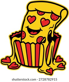 Funny Cheesy Pizza Slice Character In Cupcake Wrapper Vector Art Isolated And full customizable For Food Branding
