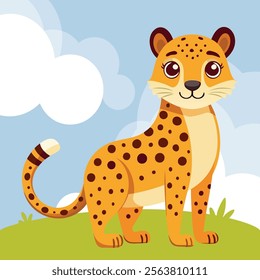 Funny Cheetah. Cute Baby Cheetah standing. Vector illustration Leopard character design with flat color. Can be used for design of t-shirts, posters and Baby Shower party and characters.