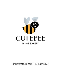 Funny chef bee character logo icon design.