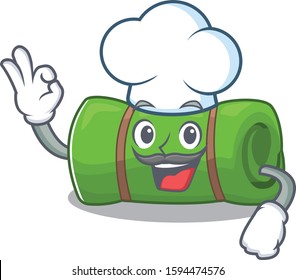 Funny Chef camping mat Scroll cartoon character wearing white hat