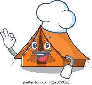 Funny Chef camping tent Scroll cartoon character wearing white hat