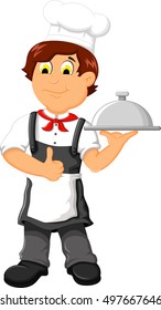 funny chef cartoon holding plate