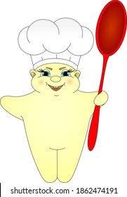 funny chef in a chef's cap and with a big spoon in his hands