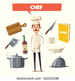 Funny chef, cute character. Vector cartoon illustration