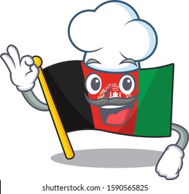 Funny Chef flag afghanistan Scroll cartoon character wearing white hat