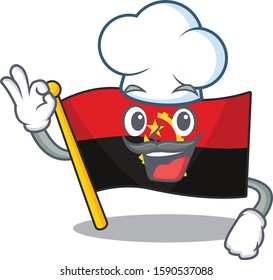 Funny Chef flag angola Scroll cartoon character wearing white hat