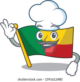 Funny Chef flag benin Scroll cartoon character wearing white hat
