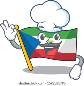 Funny Chef flag equatorial guinea Scroll cartoon character wearing white hat