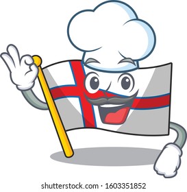Funny Chef flag faroe island Scroll cartoon character wearing white hat