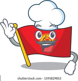 Funny Chef flag kyrgyzstan Scroll cartoon character wearing white hat