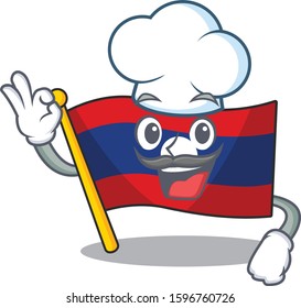 Funny Chef flag laos Scroll cartoon character wearing white hat