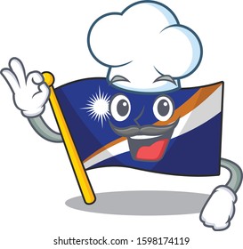 Funny Chef flag marshall island Scroll cartoon character wearing white hat
