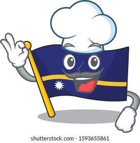 Funny Chef flag nauru Scroll cartoon character wearing white hat
