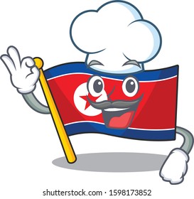 Funny Chef flag north korea Scroll cartoon character wearing white hat