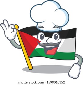Funny Chef flag palestine Scroll cartoon character wearing white hat