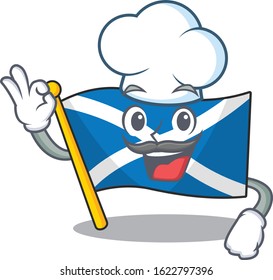 Funny Chef flag scotland Scroll cartoon character wearing white hat
