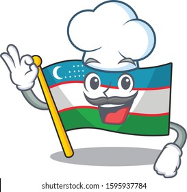 Funny Chef flag uzbekistan Scroll cartoon character wearing white hat