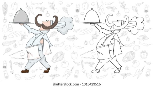 funny chef and food doodles vector isolated for your design