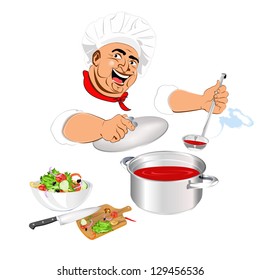 Funny Chef and fresh vegetable food for Gourmet