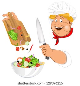 Funny Chef and fresh vegetable salad for vegetarian Gourmet