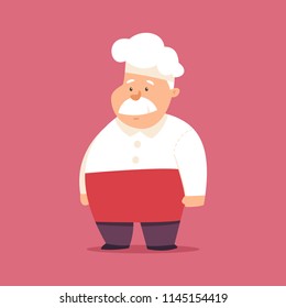 Funny chef in hat and uniform cartoon character. Cook vector illustration isolated on background.