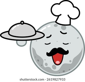Funny Chef Moon Cartoon Character – Cooking Nighttime Vector Illustration