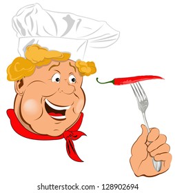 Funny Chef and Spicy burning red pepper chilli.Vector