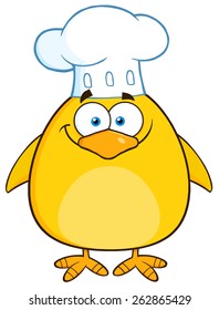 Funny Chef Yellow Chick Cartoon Character. Vector Illustration Isolated On White