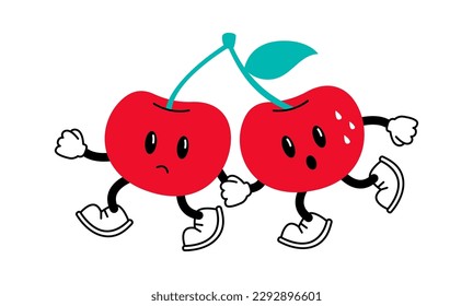 Funny cherries characters flat illustration Cute emoticons. Vector illustration