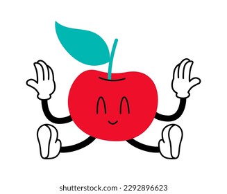 Graciosa cereza caracteres ilustración plana emoticonos Cute. Ilustración del vector