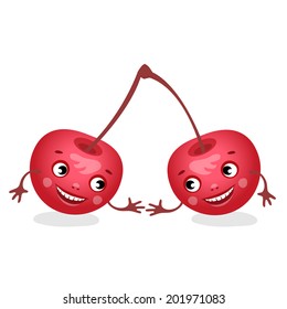 The funny cherries. Vector illustration.