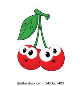 Funny cherry in cartoon style. Concept Fruits and vegetables. Summer.