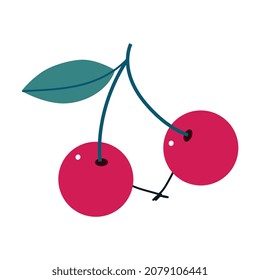 Funny Cherry Pair Fruit Hanging On Stem Holding Hands Vector Illustration