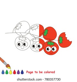 Funny Cherry Tomato, the coloring book to educate preschool kids with easy gaming level, the kid educational game to color the colorless half by sample.