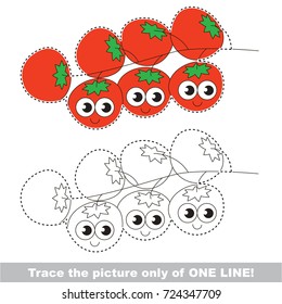 Funny Cherry Tomatoes Branch to be traced only of one line, the tracing educational game to preschool kids with easy game level, the colorful and colorless version.