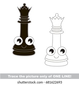 Funny Chess Black Queen to be traced only of one line, the tracing educational game to preschool kids with easy game level, the colorful and colorless version.
