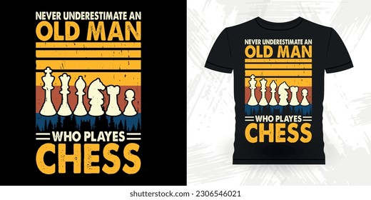 Funny Chess Player Retro Vintage Chess Board T-shirt Design