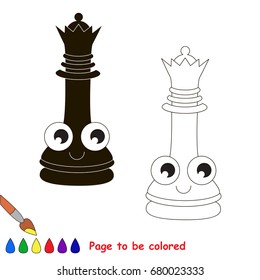 Funny Chess Queen to be colored, the coloring book for preschool kids with easy educational gaming level.