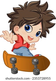 Funny Chibi Boy On Skate. Vector Illustration Cartoon Character Anime