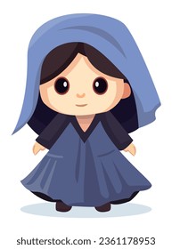 funny chibi girl. cartoon in a colored dress. Little red Riding hood, a nun. vector large stylized cartoon eyes in anime style.