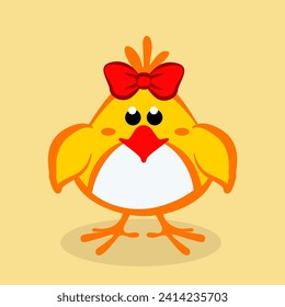 Funny chick girl with a bow. Cartoon Baby chick