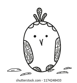 Funny, funny chick in the shape of an egg. Baby doodle sketch illustration. Monochrome stylich kids poster.