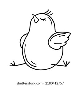 Funny chick sitting in doodle style. Hand drawn cute domestic bird vector illustration.