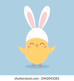 Funny chick wearing rabbit ears, vector