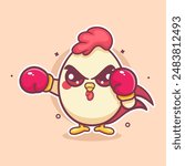 funny chicken animal character mascot playing boxing sport isolated cartoon